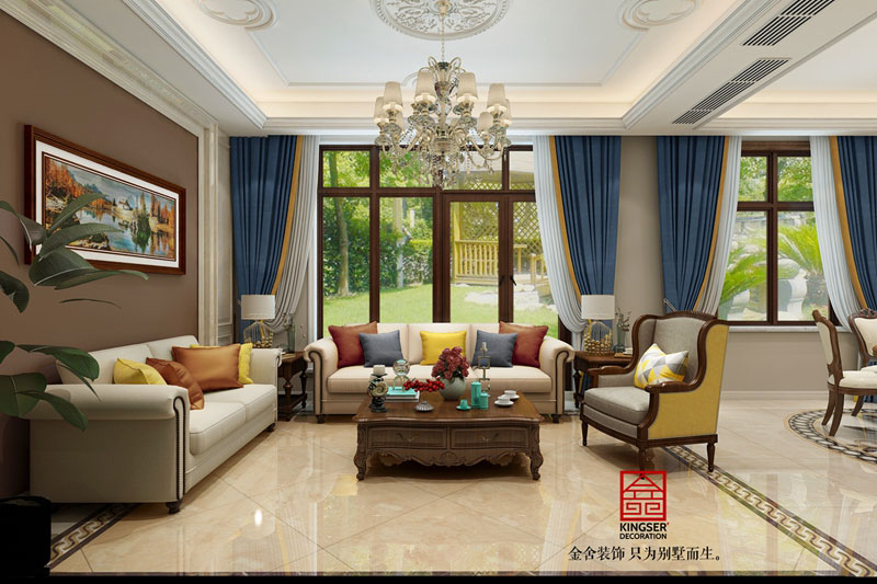 龍湖天宸原著-美式風(fēng)格-客廳效果圖