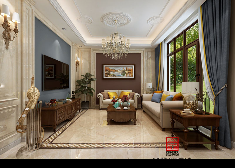 龍湖天宸原著-美式風(fēng)格-客廳效果圖