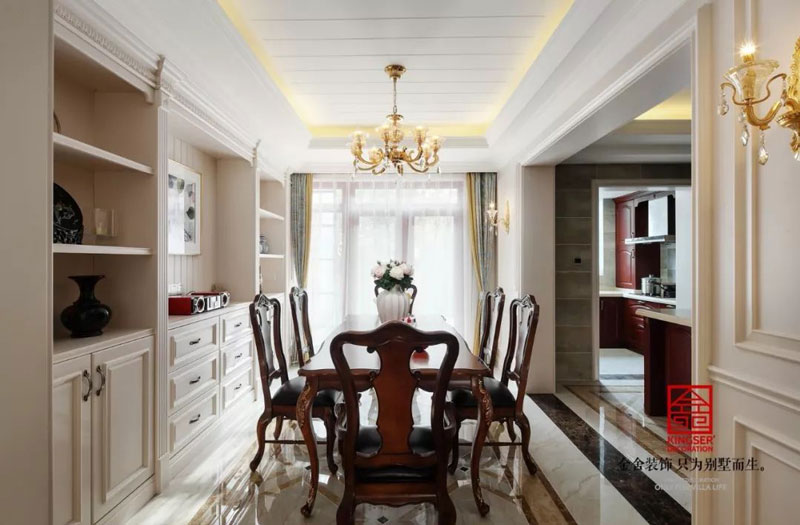 藍郡別墅裝修設計600㎡美式風格餐廳設計實景圖