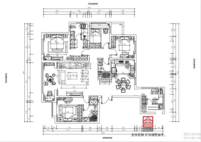 榮盛華府185平米戶型改造設計-平面布置圖