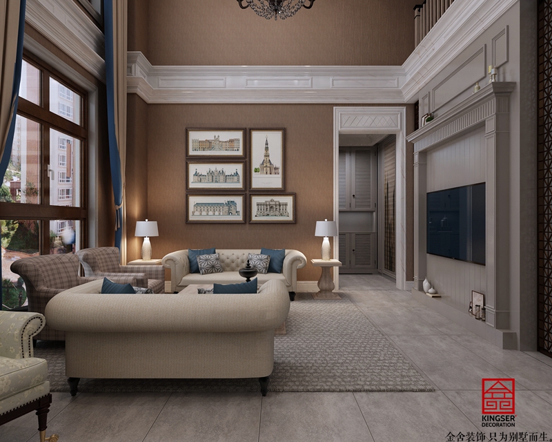 御河上院450平米輕奢風格裝修-沙發墻