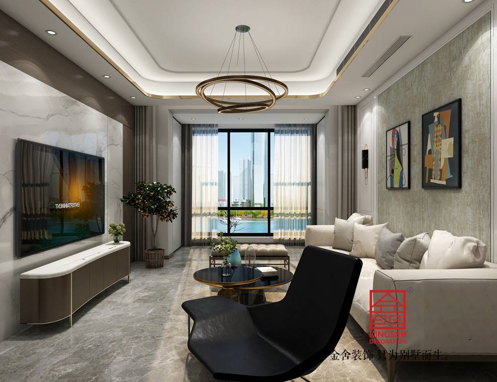 融創中心155平米港式輕奢風格裝修-客廳
