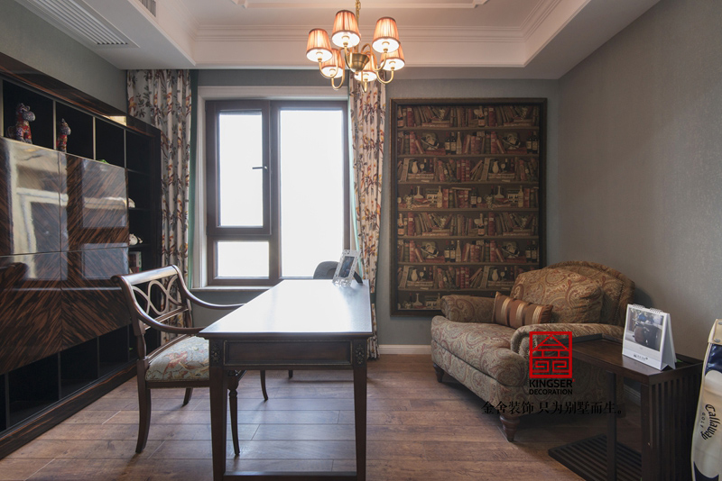 天山九峯美式風格書房裝修實景圖