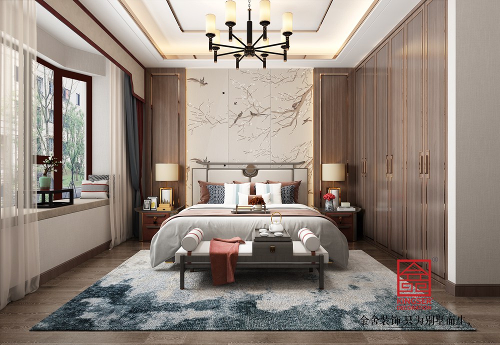 藁城自建別墅226平米新中式風格裝修-臥室