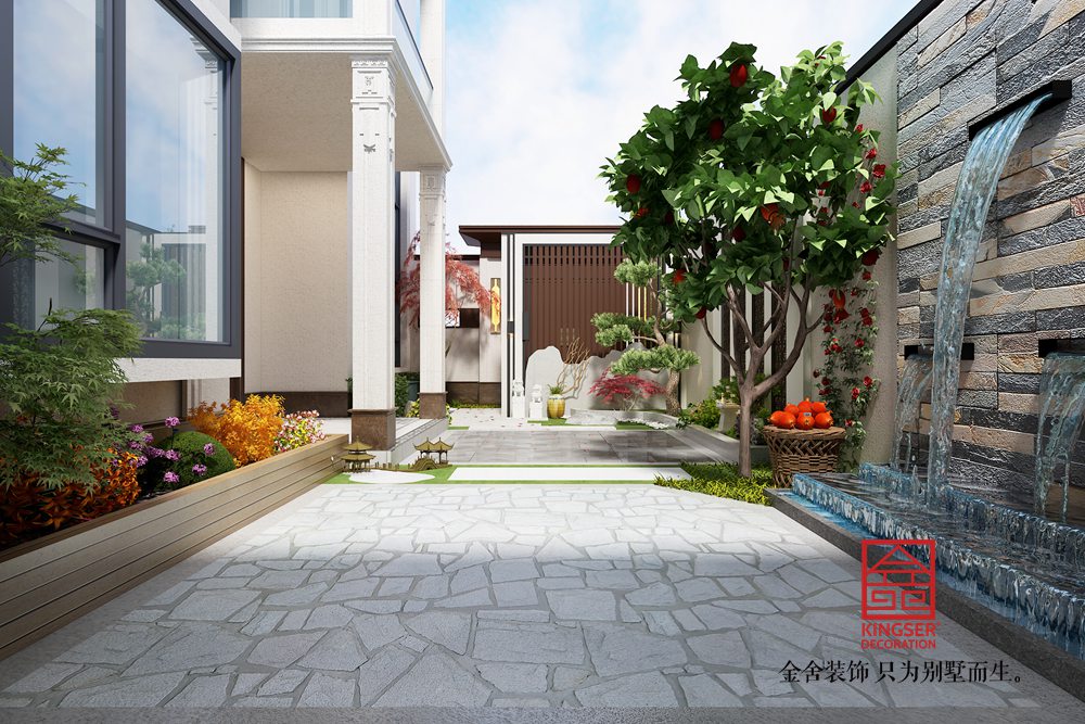 藁城自建別墅226平米新中式風格裝修-庭院