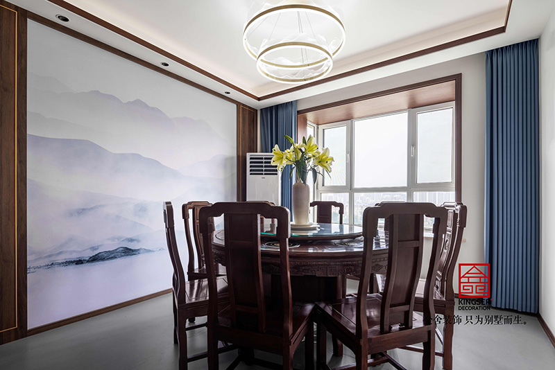 雨荷水岸130㎡中式風格裝修實景-餐廳