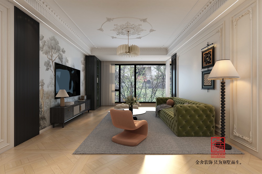 融創時代中心178平米輕奢風格裝修-客廳