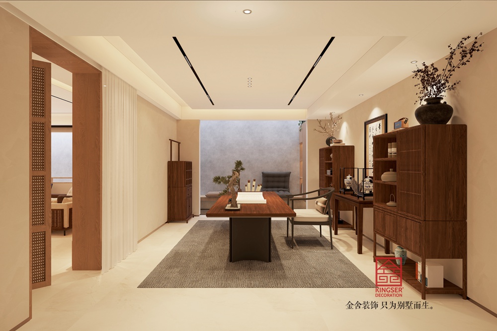 龍湖天奕350平米禪意新中式裝修-書(shū)房