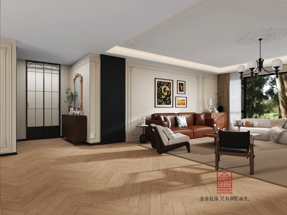 中海峯235平米復古美式風格裝修-客廳