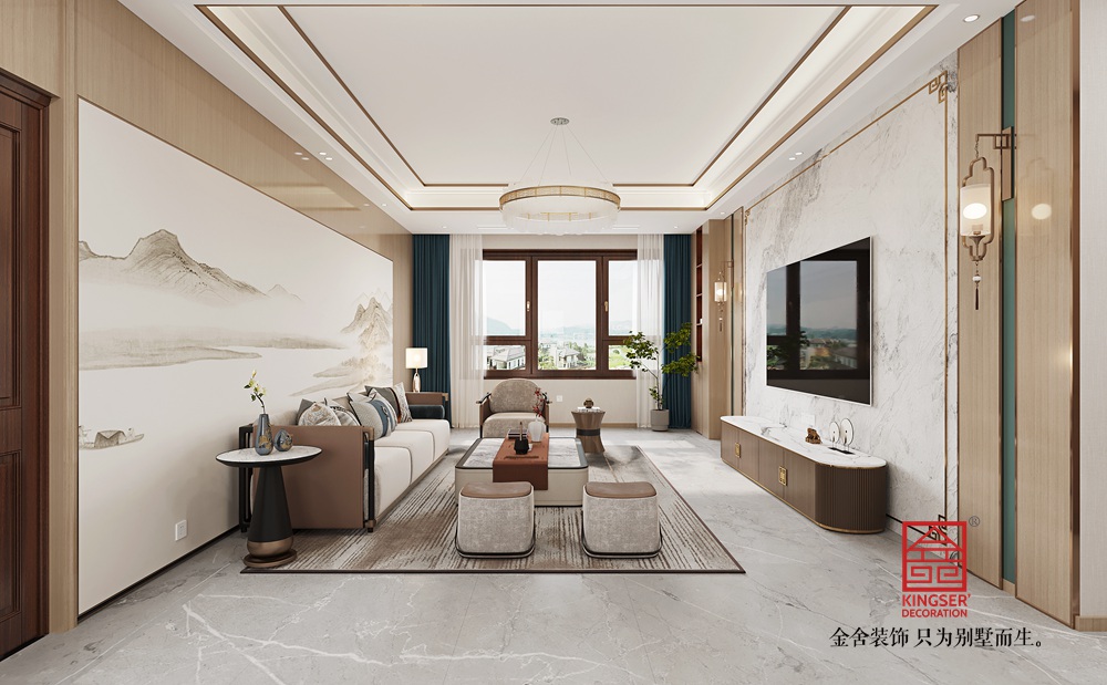 瀚唐200平米原木新中式風格裝修-客廳