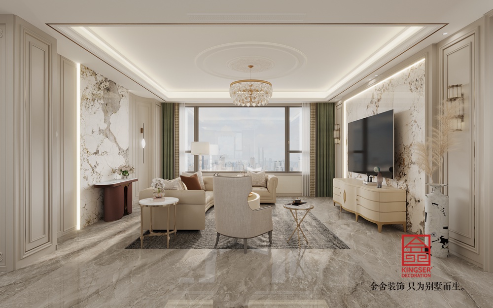 金域和府180平米美式輕奢風格裝修-客廳