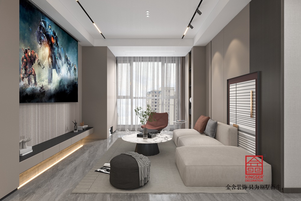 時(shí)代中心121平米現(xiàn)代簡(jiǎn)約裝修-客廳